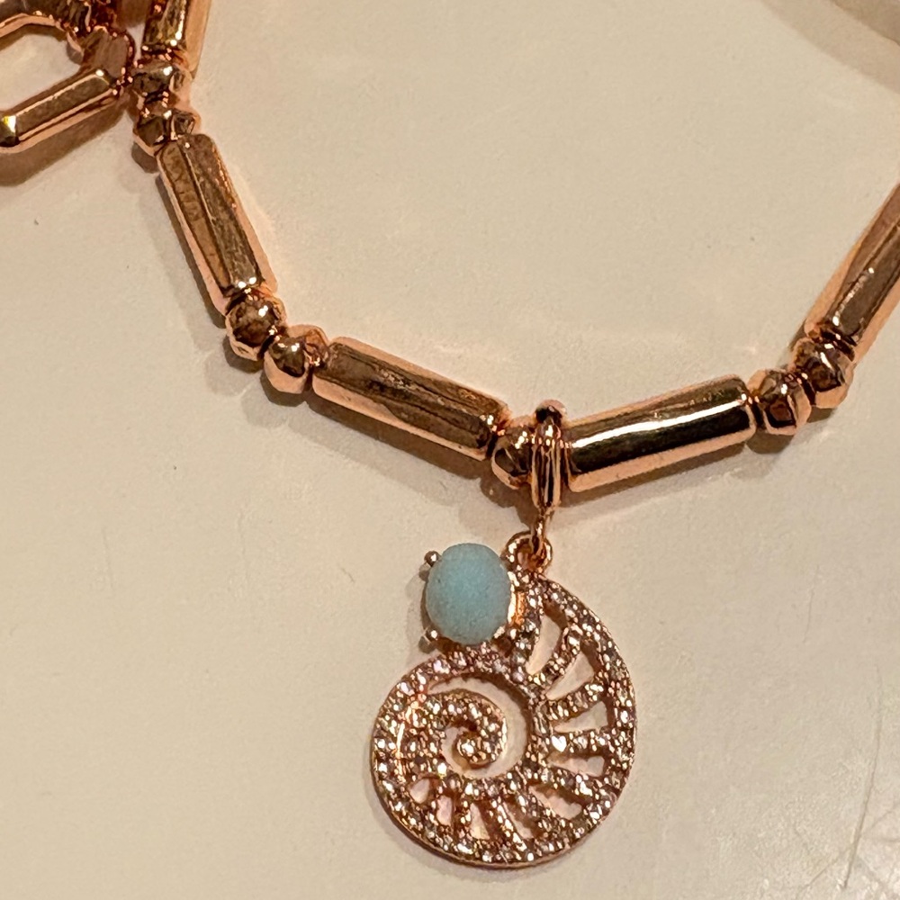 Rose Gold Bracelet Set with Light Blue Stones and Charm - Picture 9 of 11